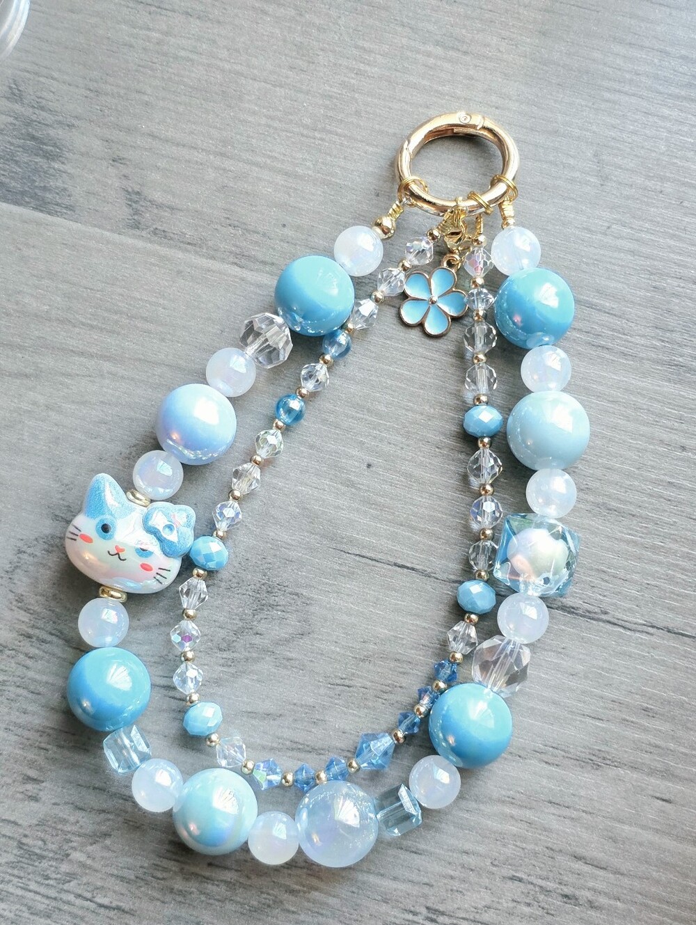 Chunky Blue Cat Charm Beaded Phone Strap Or Bag Charm - Picture 4 of 5